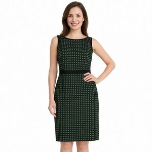Black Label Evan Picone Sheath Dress Size 16 Green Black Geometric Office Work